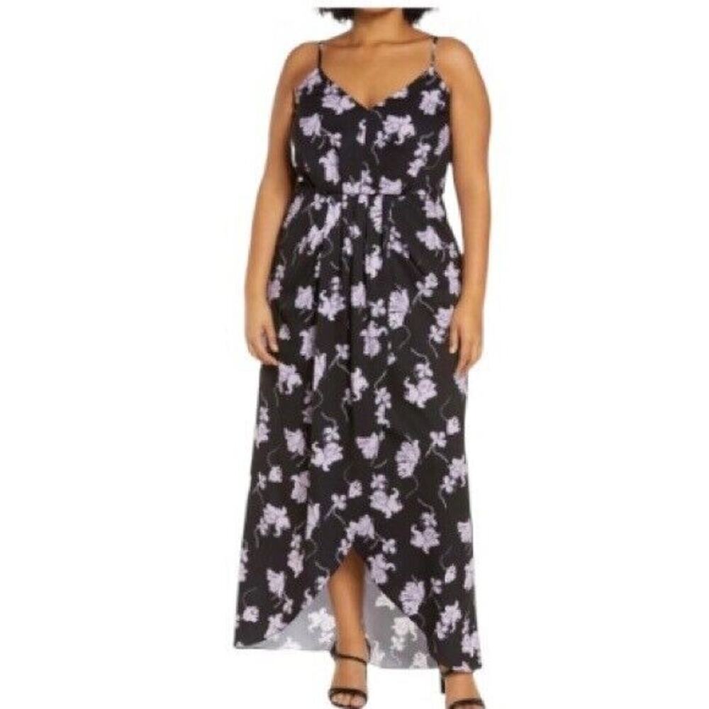 Chelsea28 Dress Womens Medium Black Floral Wrap Camisole Spaghetti Strap B35